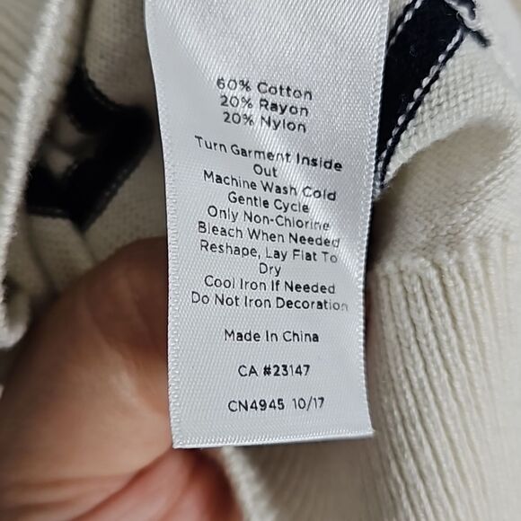 TALBOTS Ivory Hello Sequin Button-Back Crewneck Sweater Medium Black Striped - Picture 12 of 12